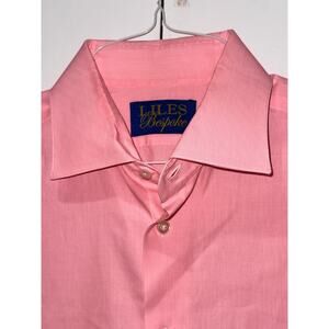 Lyles Bespoke Dress Shirt Mens L Pink Solid Button Up Long Sleeve Formal